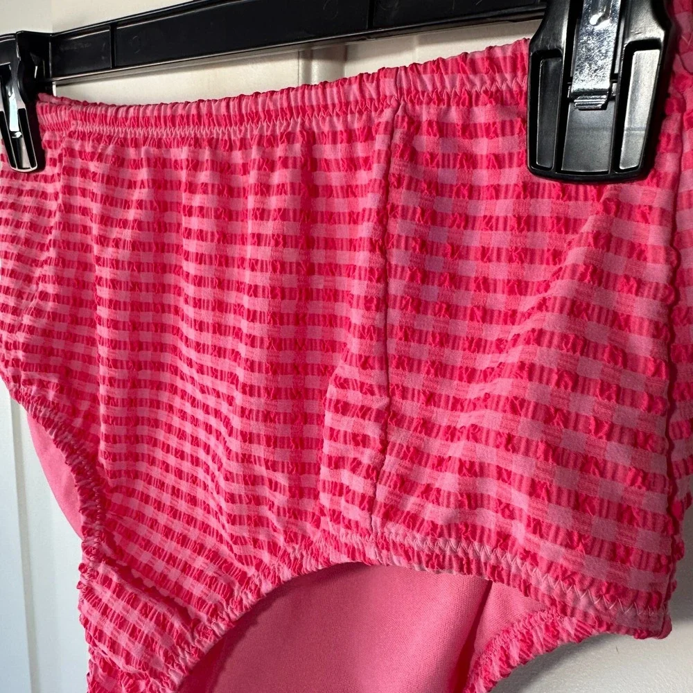 Vintage Envya Swimwear Two Tone Pink Plaid Bikini Bottom Textured Small Y2K - Picture 2 of 5